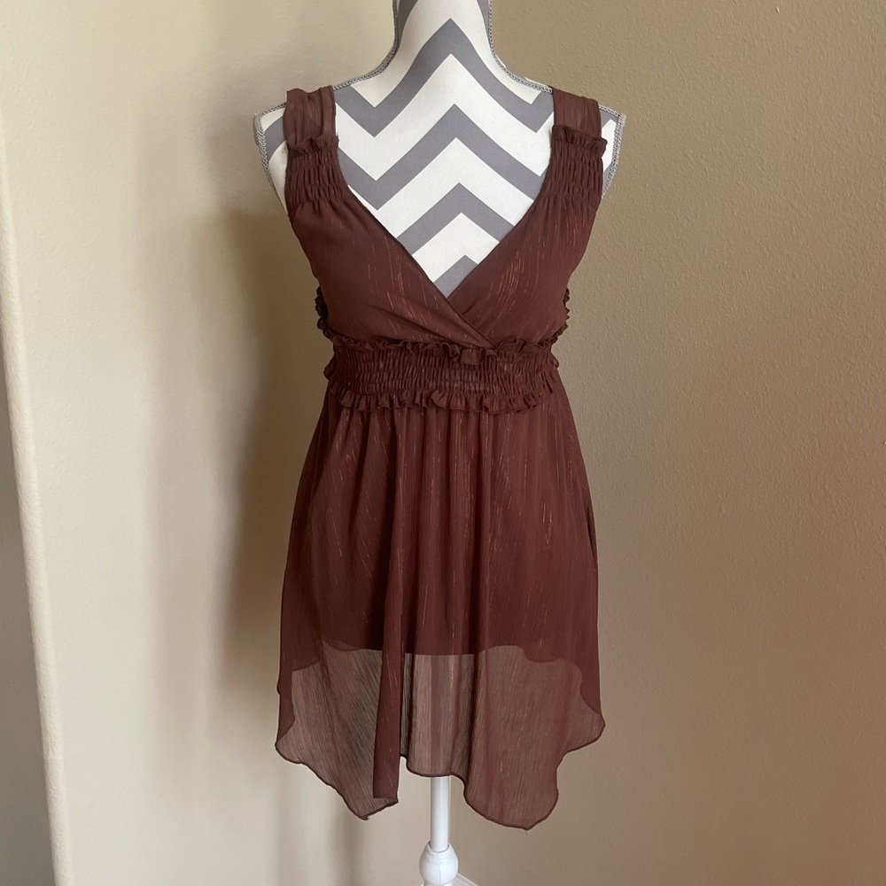 Jordache Brown V-Neck Waist Sleeveless Top w/ Sparkle - Size: Juniors Small - Picture 1 of 5